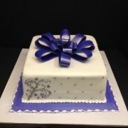 White Fondant with Silver Piping and Lavender Ribbon Bow