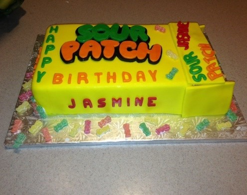 Sour Patch Candy Cake with Yellow Fondant candy Wrapper