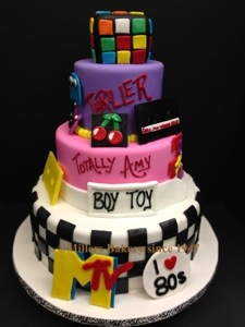 The 80&#8242;s are the new 60&#8242;s with Decade Themes Birthday Cake .All That is Missing Is The Fanny Pack