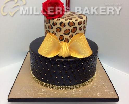 Leopard Print Design Top Tier With Quilted Lower Tier,Add Some Gold Bling And Red Cabbage Rose. You May Also Like