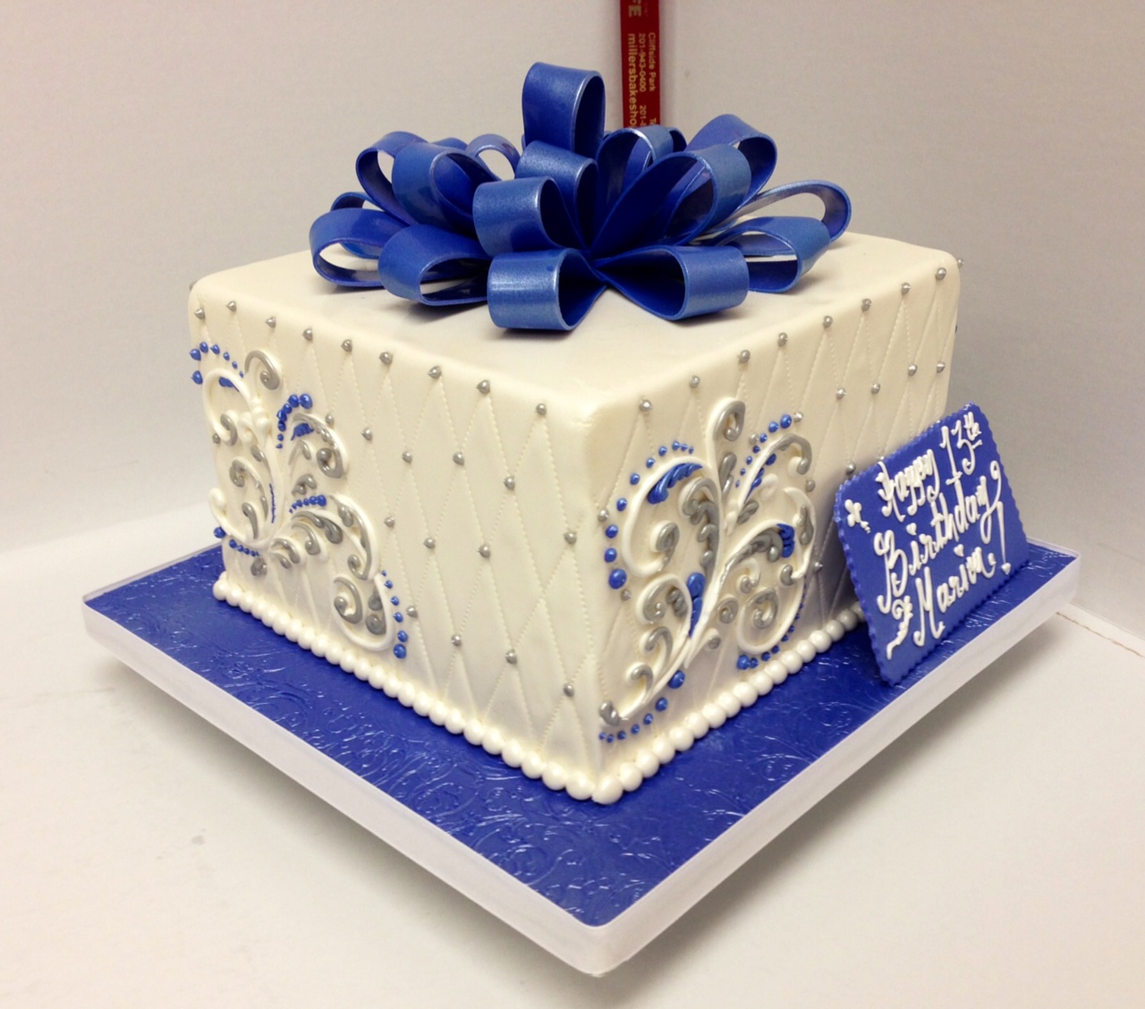 Single Tier Shimmery Blue With Ribbon And Butter Cream Scroll Work You May Also Like &#160;