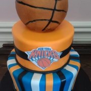 Two Tier Basketball Cake With NY Knicks Logo Front And Center &#160;