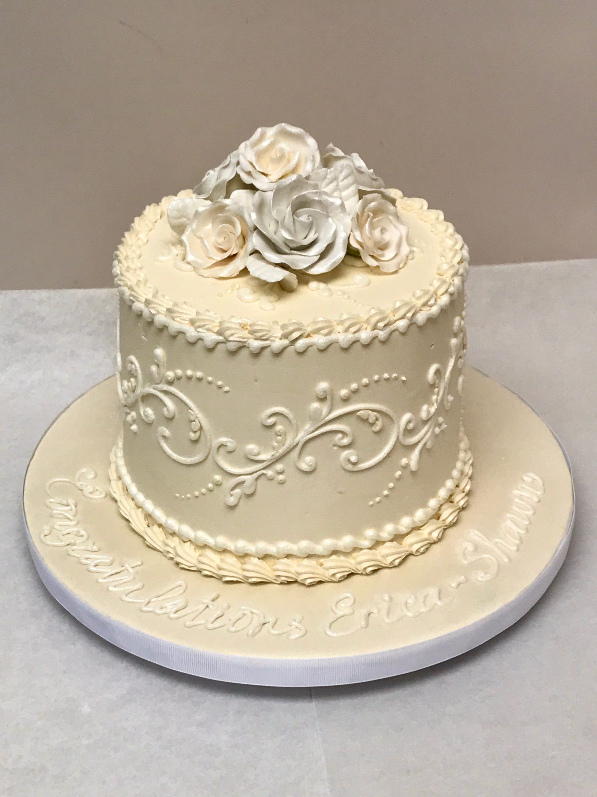 Elegant 50th Anniversary Cake in Ivory Butter Cream with G… | Flickr