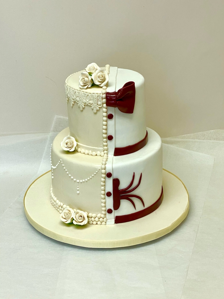 Gold and Burgundy Wedding Cake No.W332 - Creative Cakes
